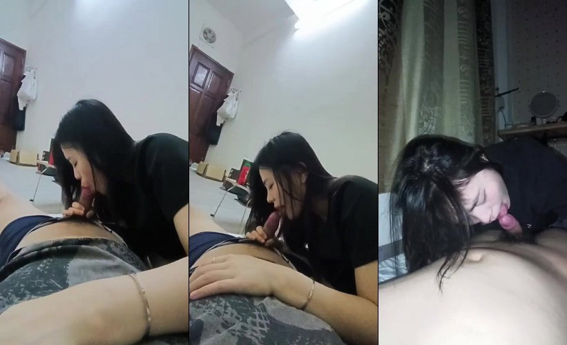 Đi làm về chưa kịp thay đồ em đã kéo quần xuống ngấu nghiến bú mút